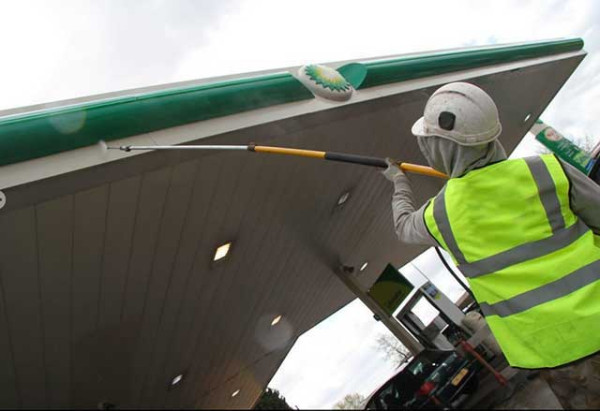 Cleaning of the forecourt canopy -  business cleaning services by Advanced Cleaning Experts, ACE Cleaners, Cavan & Fermanagh, Ireland