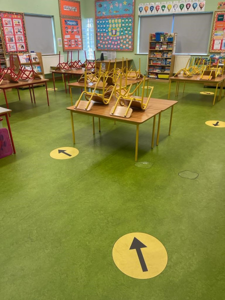 Marmoleum floor in a classroom before cleaning by Ace Cleaning, Advanced Cleaning Experts, Cavan & Fermanagh, Ireland