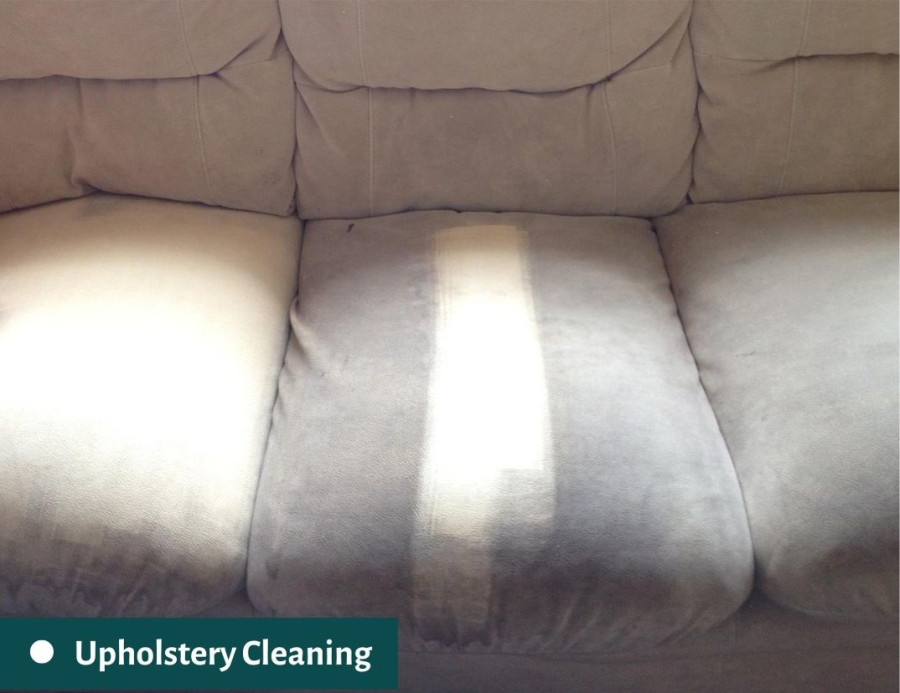 A sofa being in process of being cleaned showing before and after areas on the upholstery -  Advanced Cleaning Experts, ACE Cleaning, Cavan & Fermanagh, Ireland